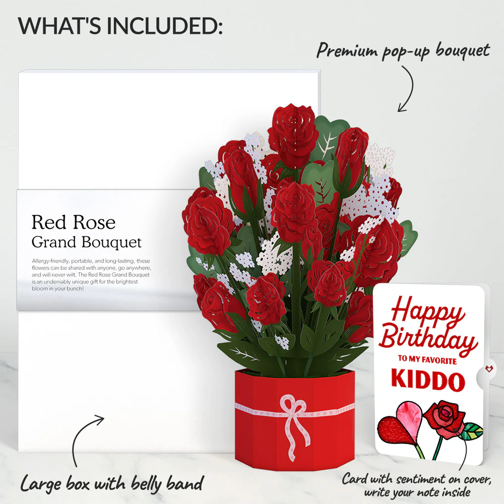 Red Rose Birthday Grand Bouquet and Sentiment Set for Kid - Image 2