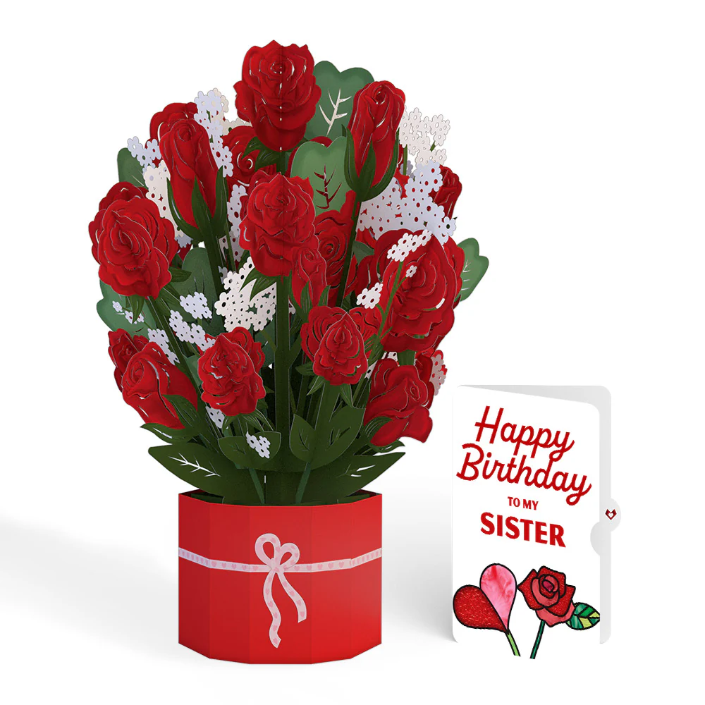 Red Rose Birthday Grand Bouquet and Sentiment Set for Sister