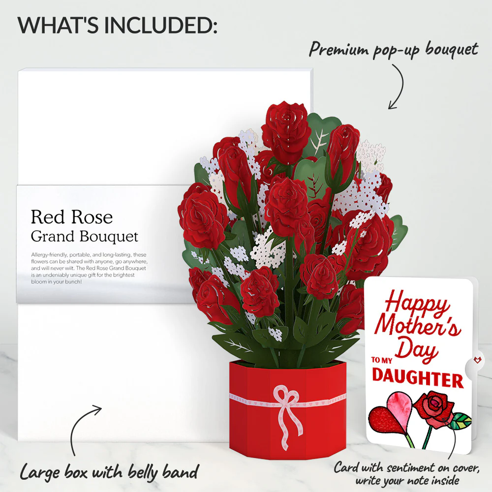 Red Rose Mother’s Day Grand Bouquet and Sentiment Set for Daughter - Image 2