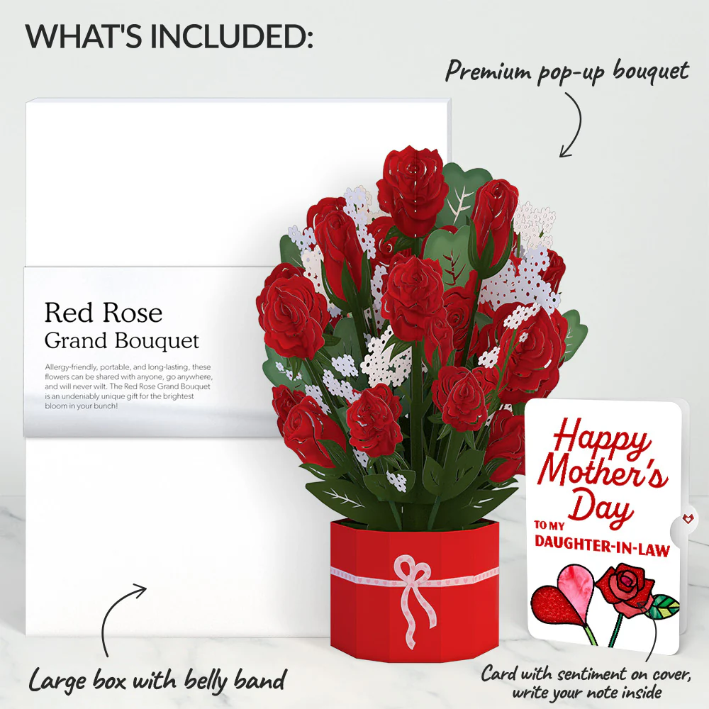 Red Rose Mother’s Day Grand Bouquet and Sentiment Set for Daughter-in-law - Image 2