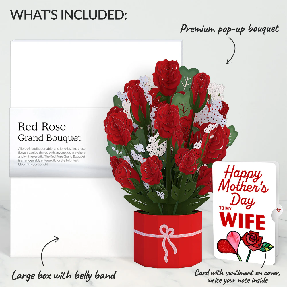 Red Rose Mother’s Day Grand Bouquet and Sentiment Set for Wife - Image 2