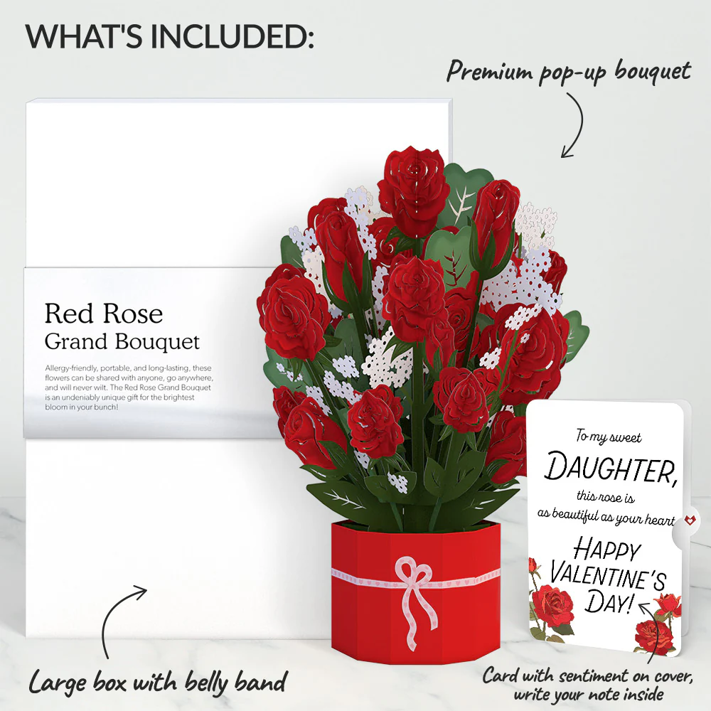 Red Rose Valentine Grand Bouquet and Roses Sentiment Set for Daughter - Image 2