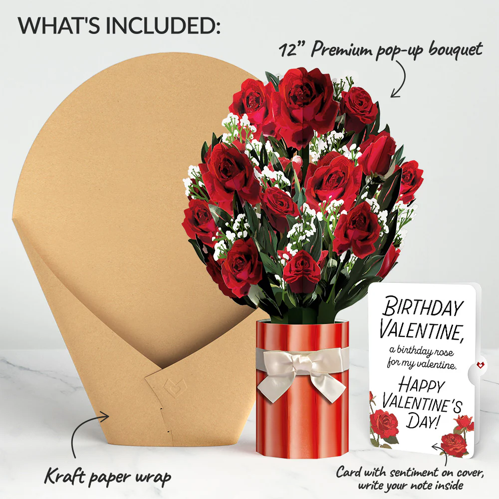 Romantic Red Roses Birthday Bouquet and Roses Sentiment Set - Image 2