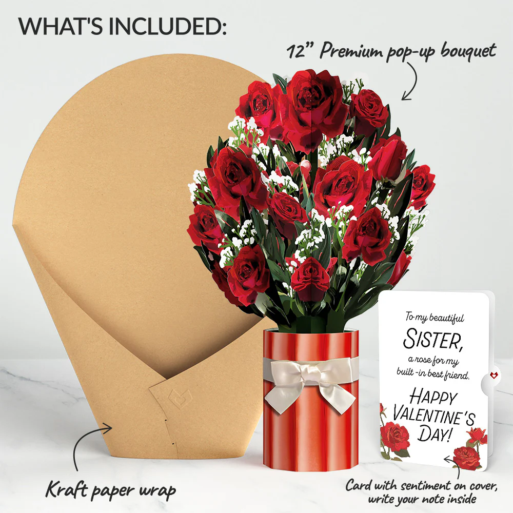 Romantic Red Roses Valentine Bouquet and Roses Sentiment Set for Sister - Image 2