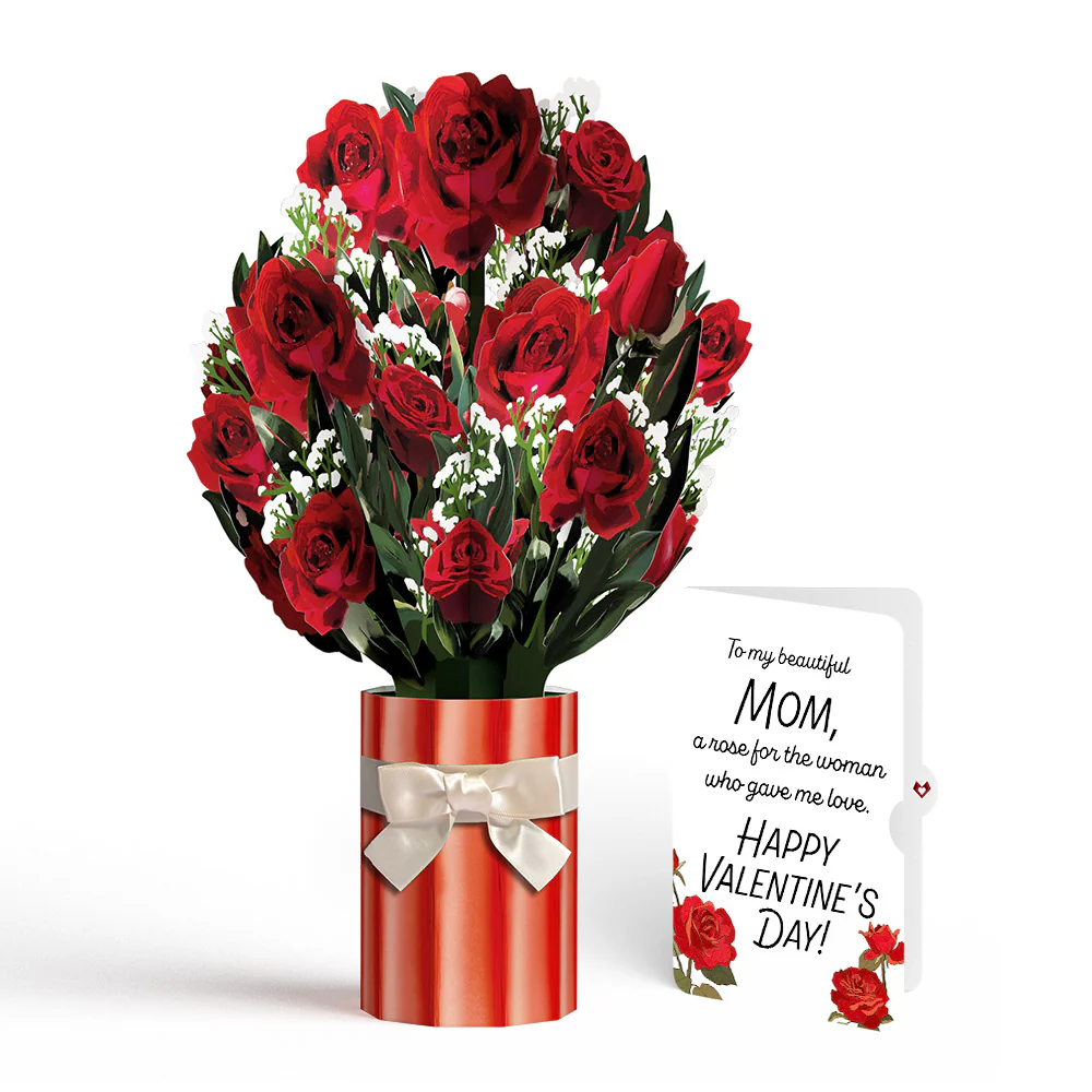 Romantic Red Roses Valentine Bouquet and Sentiment Set for Mom