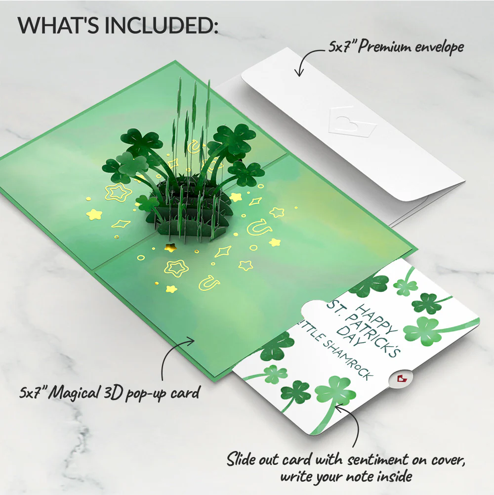 Saint Patrick's Day Lucky Clover Pop-Up Card and Sentiment Set - Image 2