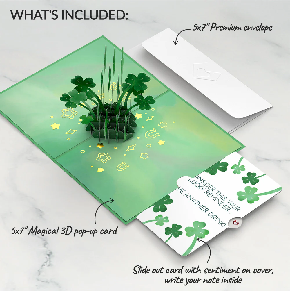 Saint Patrick's Day Lucky Clover Pop-Up Card and Shamrock Cheers Sentiment Set - Image 2