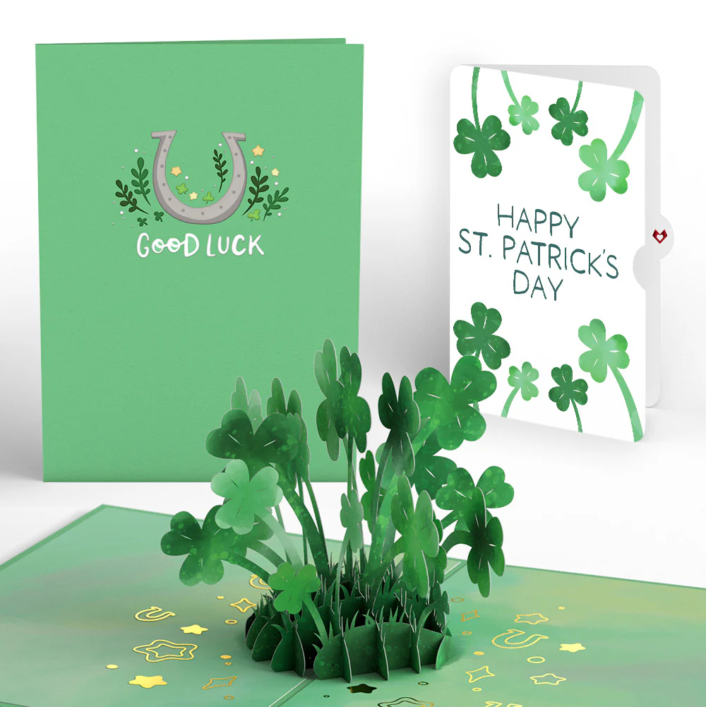 Saint Patrick's Day Lucky Clover Pop-Up Card and Shamrock Sprigs Sentiment Set
