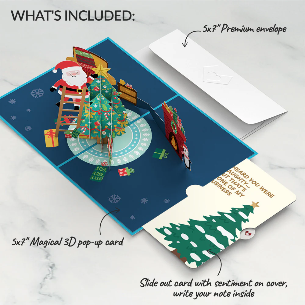 Santa Decorating a Christmas Tree Pop-Up Card and Funny Sentiment Set - Image 2