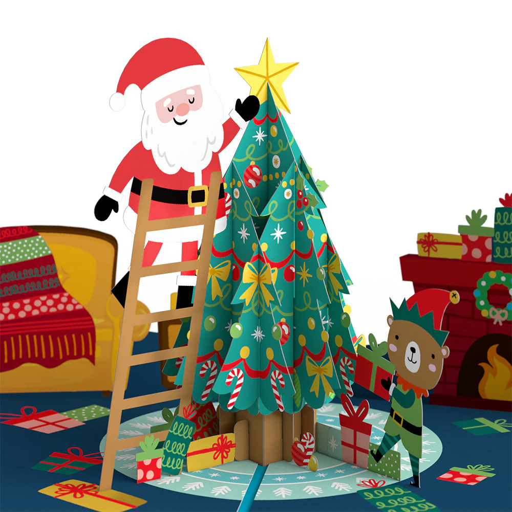 Santa Decorating a Christmas Tree Pop-Up Card and Sentiment Set for Daughter - Image 3