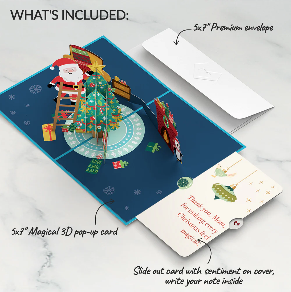 Santa Decorating a Christmas Tree Pop-Up Card and Sentiment Set for Mom - Image 2