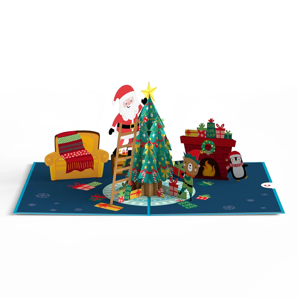 Santa Decorating a Christmas Tree Pop-Up Card - Image 3