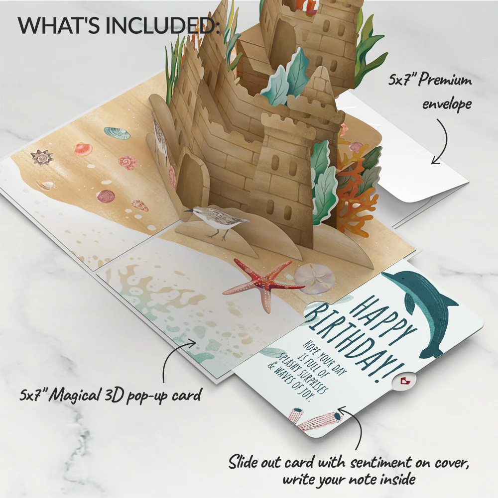 Seaside Sandcastle Birthday Pop-Up Card and Sentiment Set - Image 2