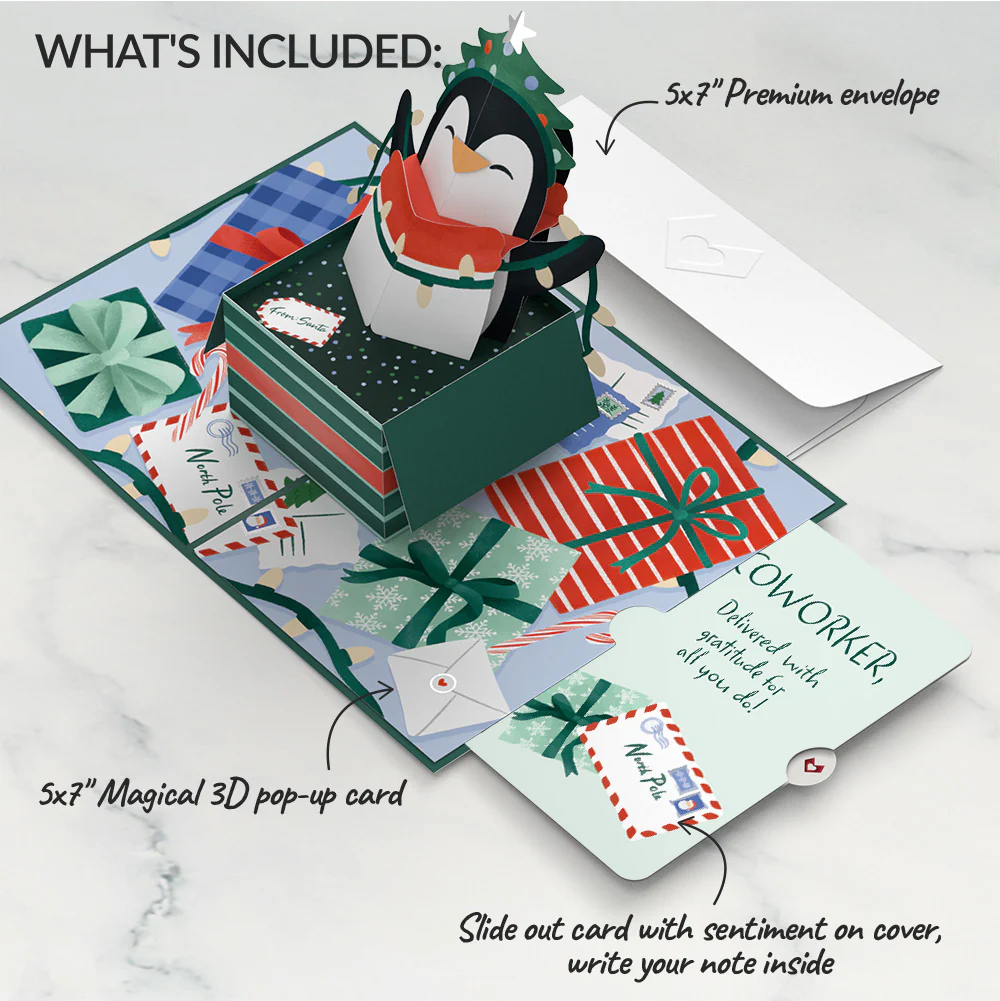 Season's Greetings Penguin Surprise Pop-Up Card and Sentiment Set for Co-worker - Image 2