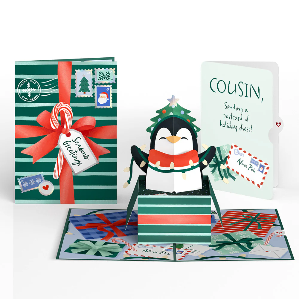 Season's Greetings Penguin Surprise Pop-Up Card and Sentiment Set for Cousin