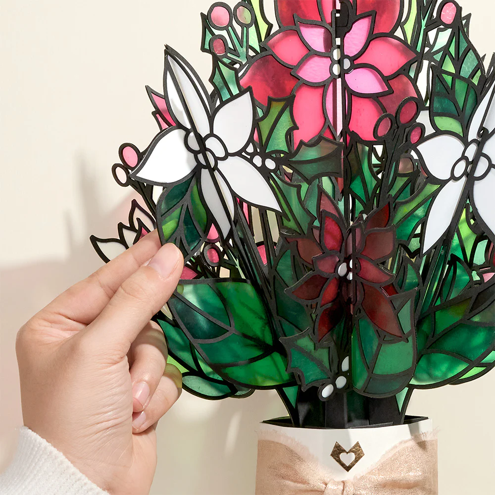 Season's Greetings Poinsettia Pop-Up Card & Suncatcher Bouquet Bundle - Image 5