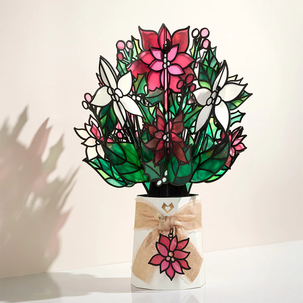 Season's Greetings Poinsettia Pop-Up Card & Suncatcher Bouquet Bundle - Image 6