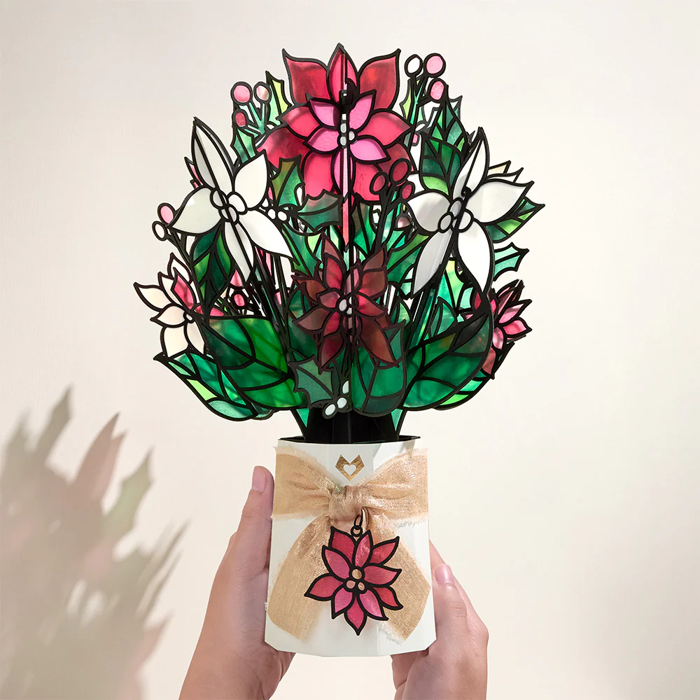Season's Greetings Poinsettia Pop-Up Card & Suncatcher Bouquet Bundle - Image 7