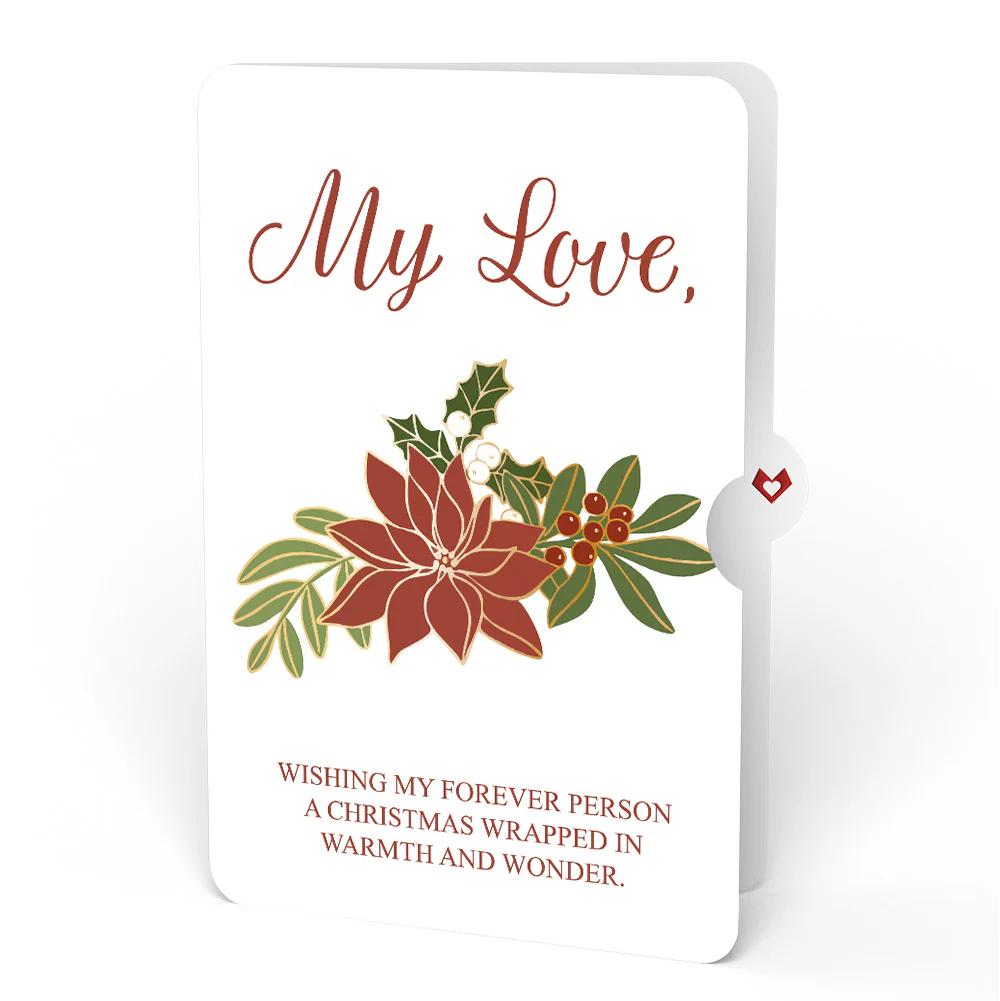 Season's Greetings Poinsettia Wreath Pop-Up Card and Love Sentiment Set for Partner - Image 4