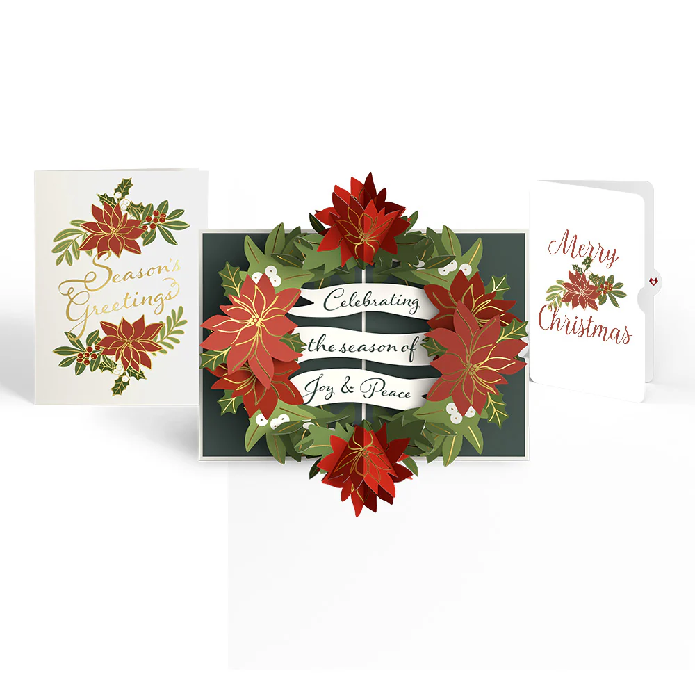 Season's Greetings Poinsettia Wreath Pop-Up Card and Sentiment Set