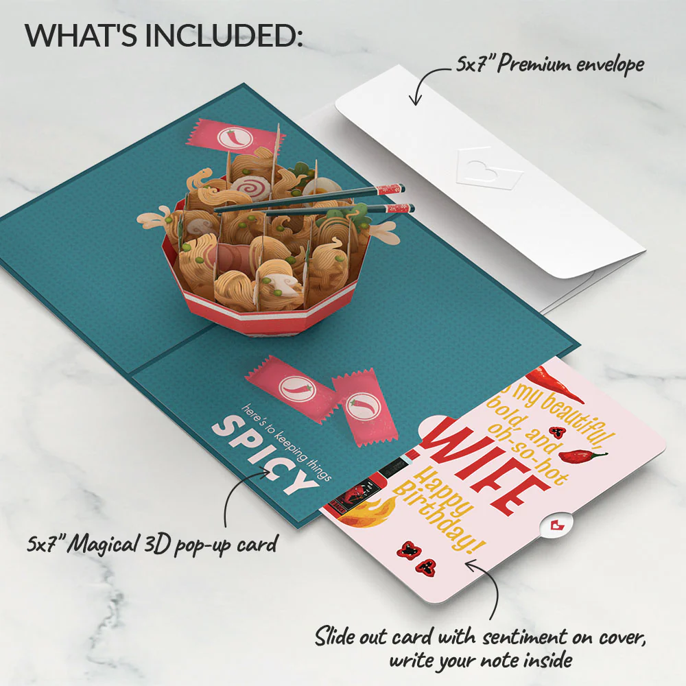 Send Noods Spicy Birthday Pop-Up Card and Sentiment Set for Wife - Image 2
