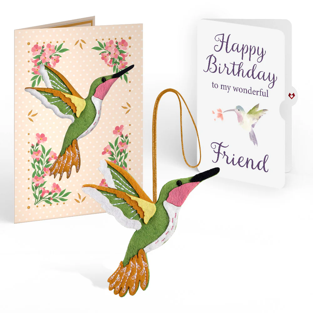 Serene Hummingbird Birthday HeartFelt Charm Card™ and Sentiment Set for Friend