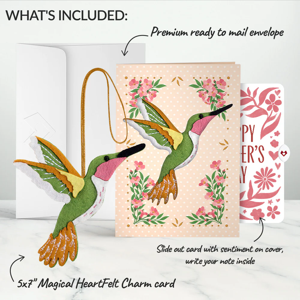 Serene Hummingbird Mother’s Day HeartFelt Charm Card™ and Bold Petal Pattern Sentiment Set for Mom - Image 2