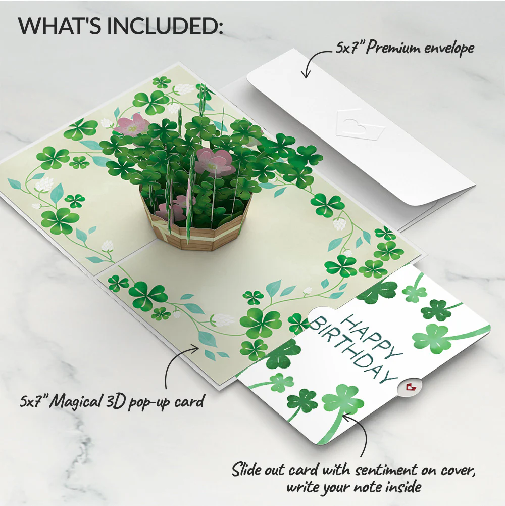Shamrock Basket St. Patrick's Day Birthday Pop-Up Card and Sentiment Set - Image 2