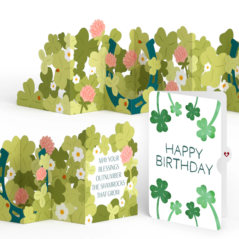 Shamrock Blessings Birthday Loooooong Card™ (Expands to 2 feet) and Sentiment Set