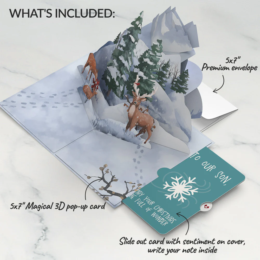 Snowfall's Hush Christmas Pop-Up Card and Sentiment Set for Son - Image 2