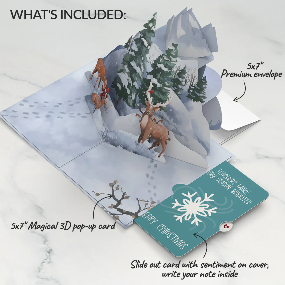 Snowfall's Hush Christmas Pop-Up Card and Sentiment Set for Teacher - Image 2