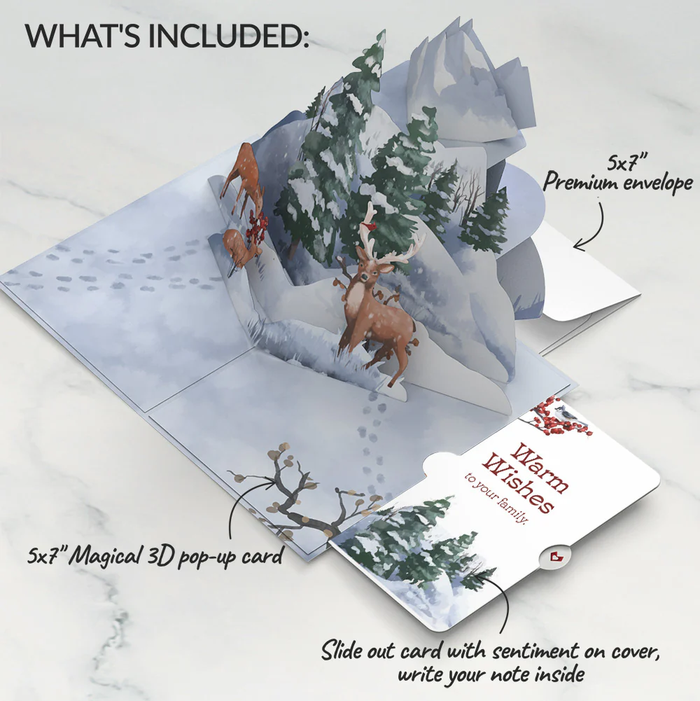 Snowfall's Hush Winter Pop-Up Card and Warm Wishes Sentiment Set for Family - Image 2