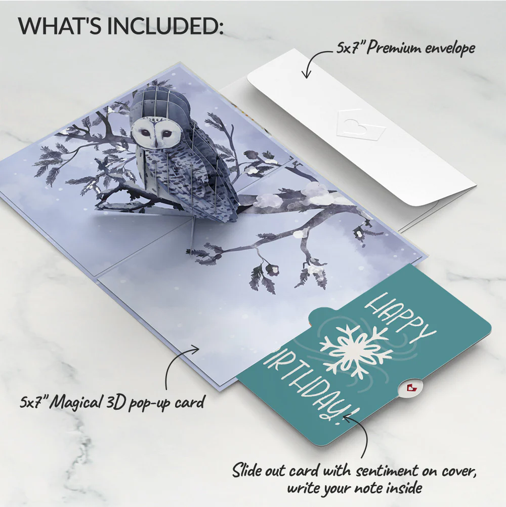 Snowy Owl Pop-Up Card and Snowflake Birthday Sentiment Set - Image 2