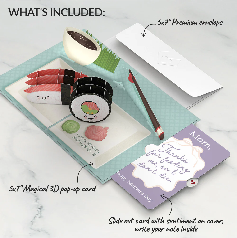 Soy Glad You're in My Life Sushi Mother’s Day Pop-Up Card and Sentiment Set for Mom - Image 2