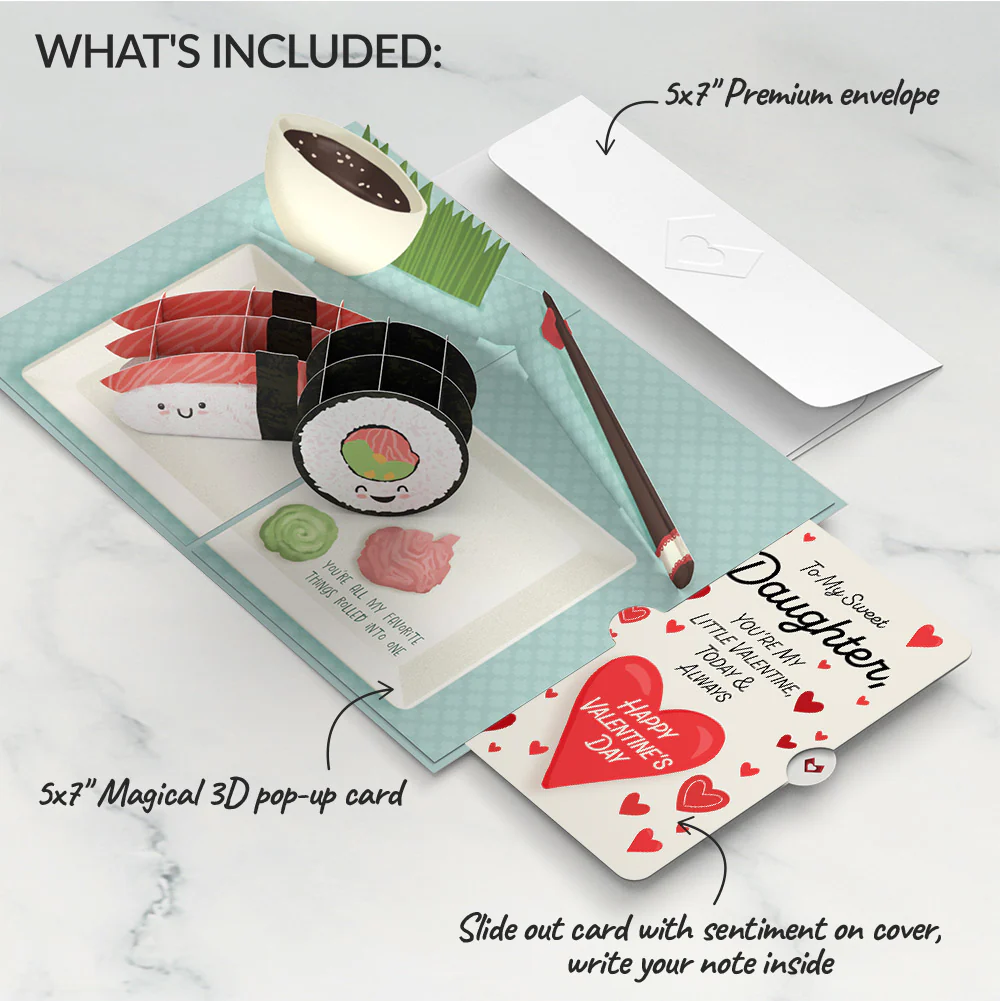 Soy Glad You're in My Life Sushi Valentine Pop-Up Card and Sentiment Set for Daughter - Image 2
