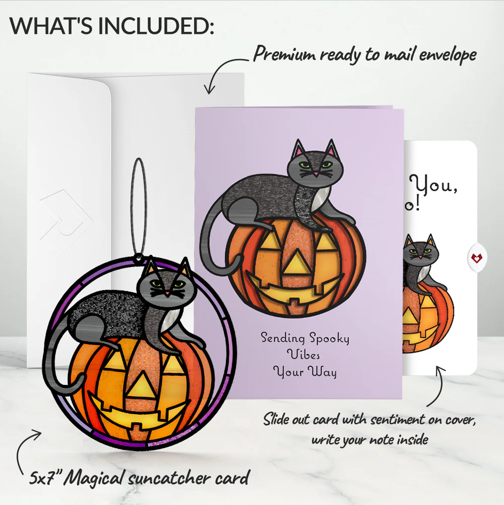 Spooky Vibes Halloween Cat Suncatcher Card and Love You Sentiment Set - Image 2