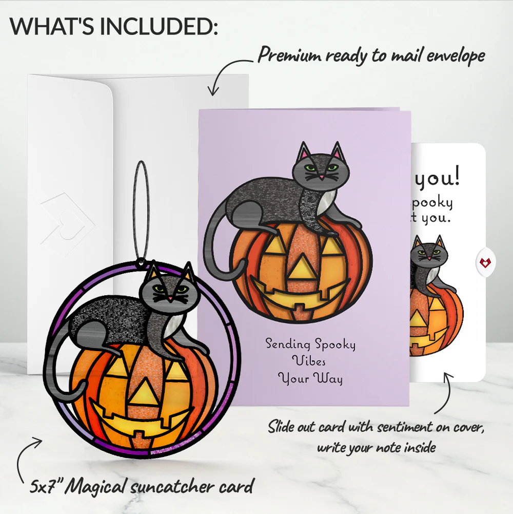 Spooky Vibes Halloween Cat Suncatcher Card and Miss You Sentiment Set - Image 2