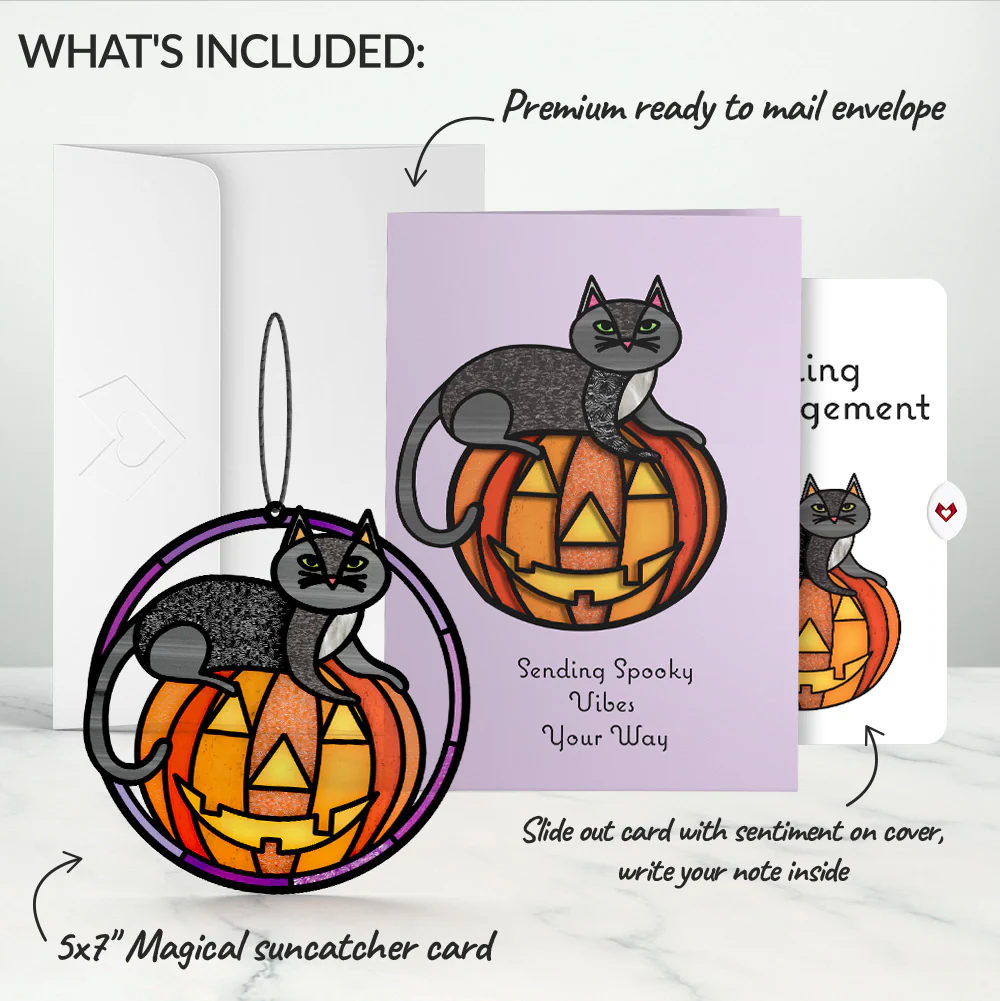 Spooky Vibes Halloween Cat Suncatcher Card and Encouragement Sentiment Set - Image 2