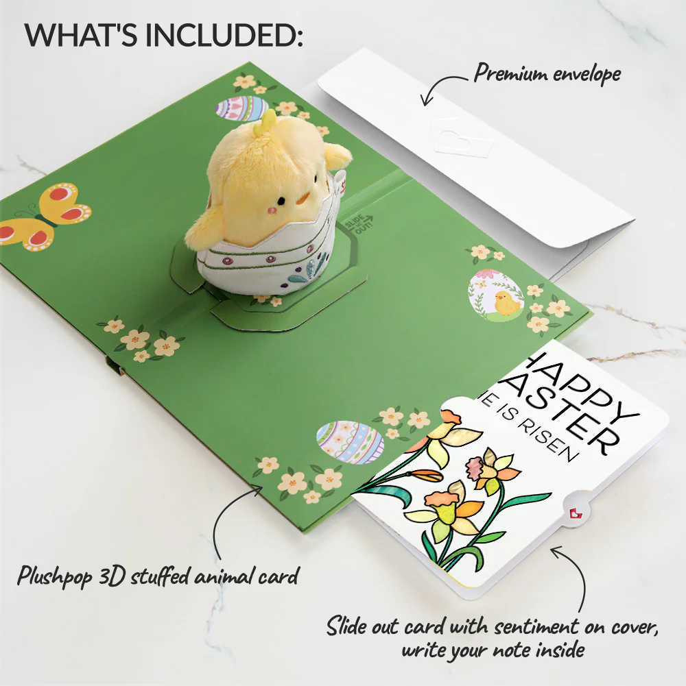 Spring Chick Easter Plushpop Card and Garden Blooms He Is Risen Sentiment Set - Image 2