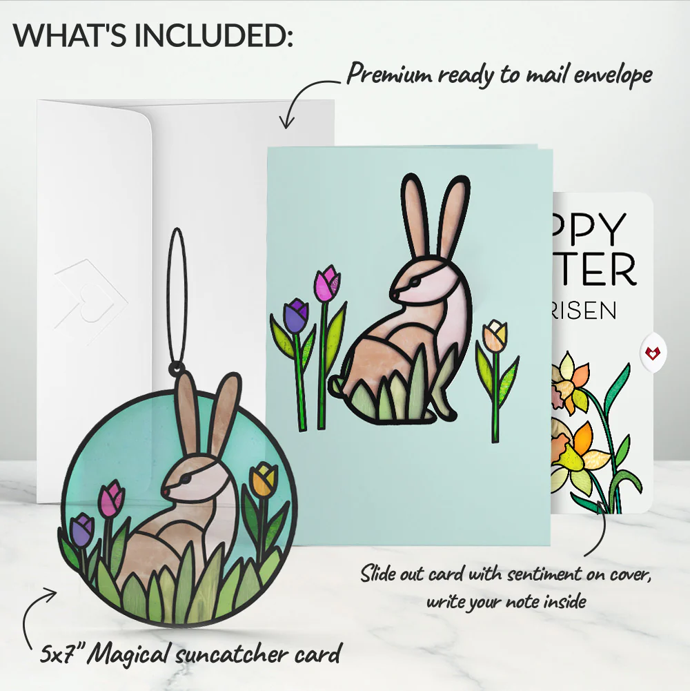Springtime Bunny Easter Suncatcher Card and Garden Blooms He Is Risen Sentiment Set - Image 2
