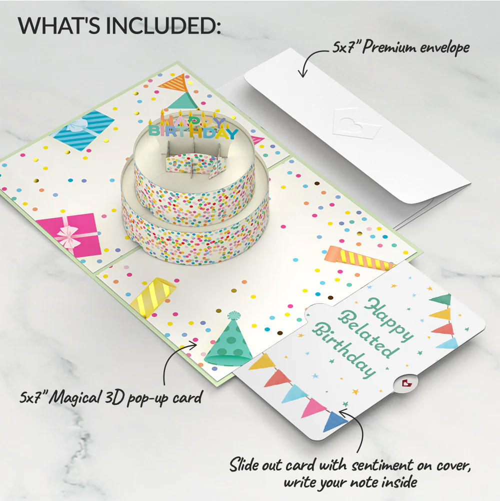 Sprinkles Belated Birthday Cake Pop-Up Card and Sentiment Set - Image 2