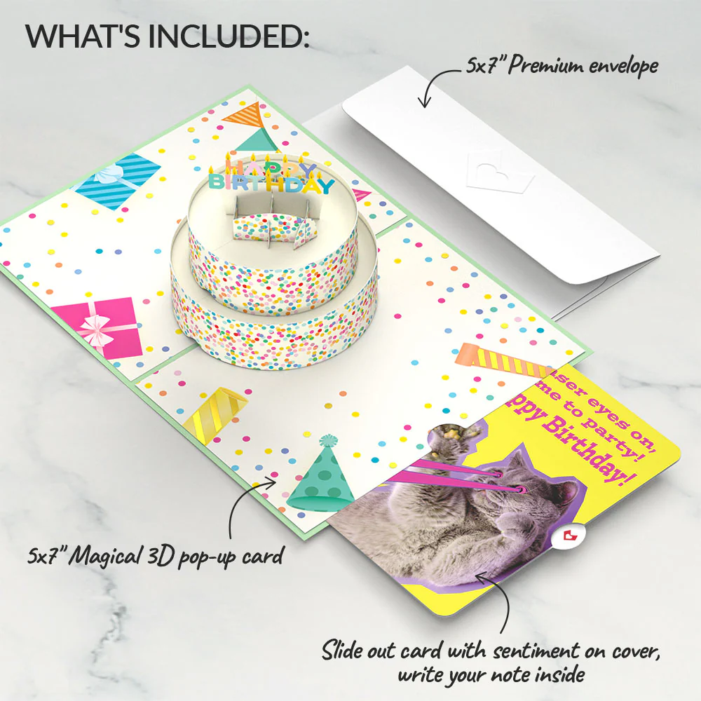 Sprinkles Birthday Cake with Cat Laser Eyes Pop-Up Card and Sentiment Set - Image 2