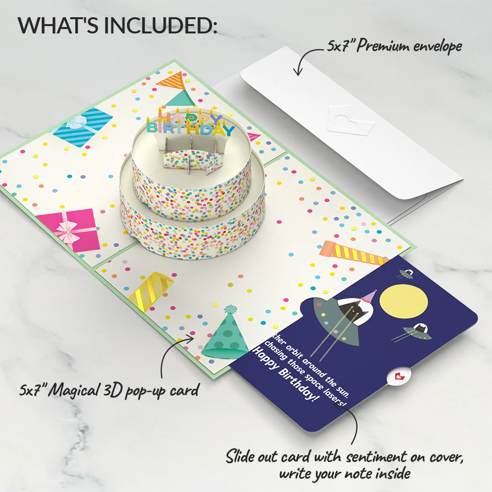 Sprinkles Birthday Cake with Space Laser Cats Pop-Up Card and Sentiment Set - Image 2