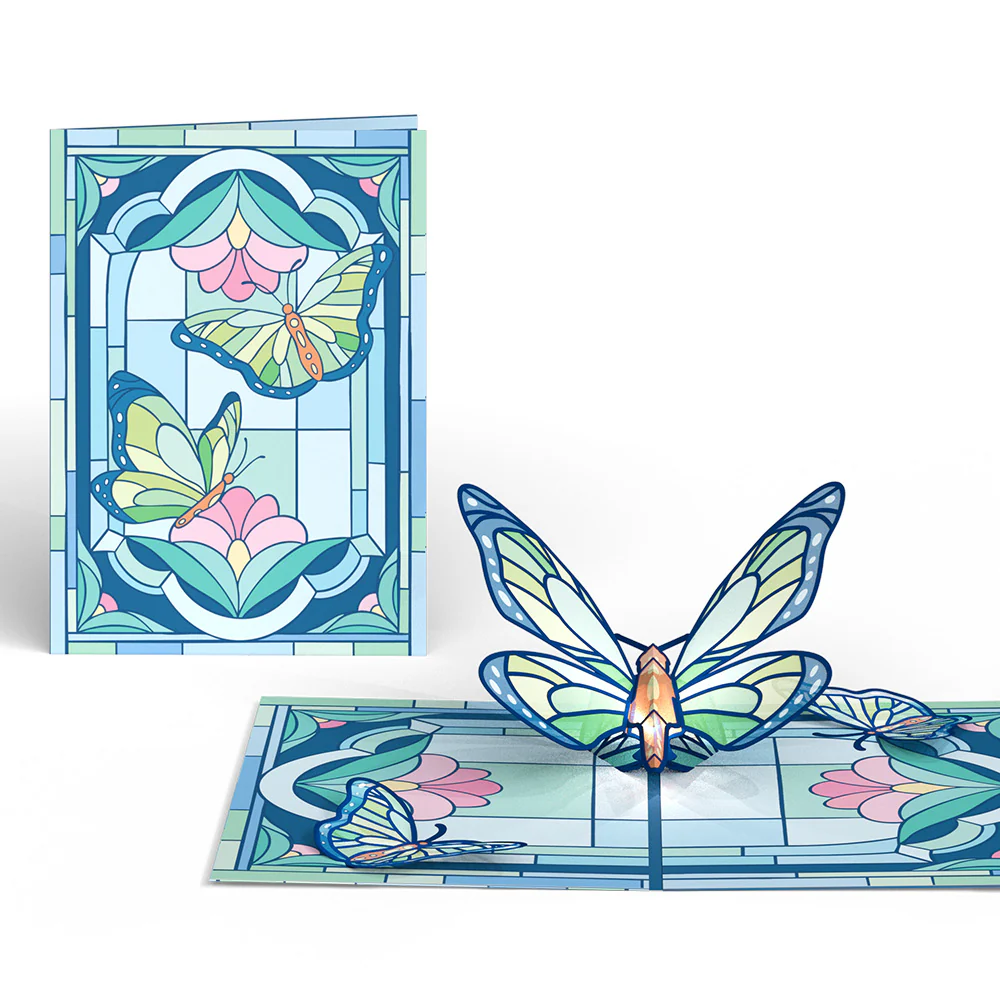 Stained Glass Butterfly Light-Up Pop-Up Card - Image 3