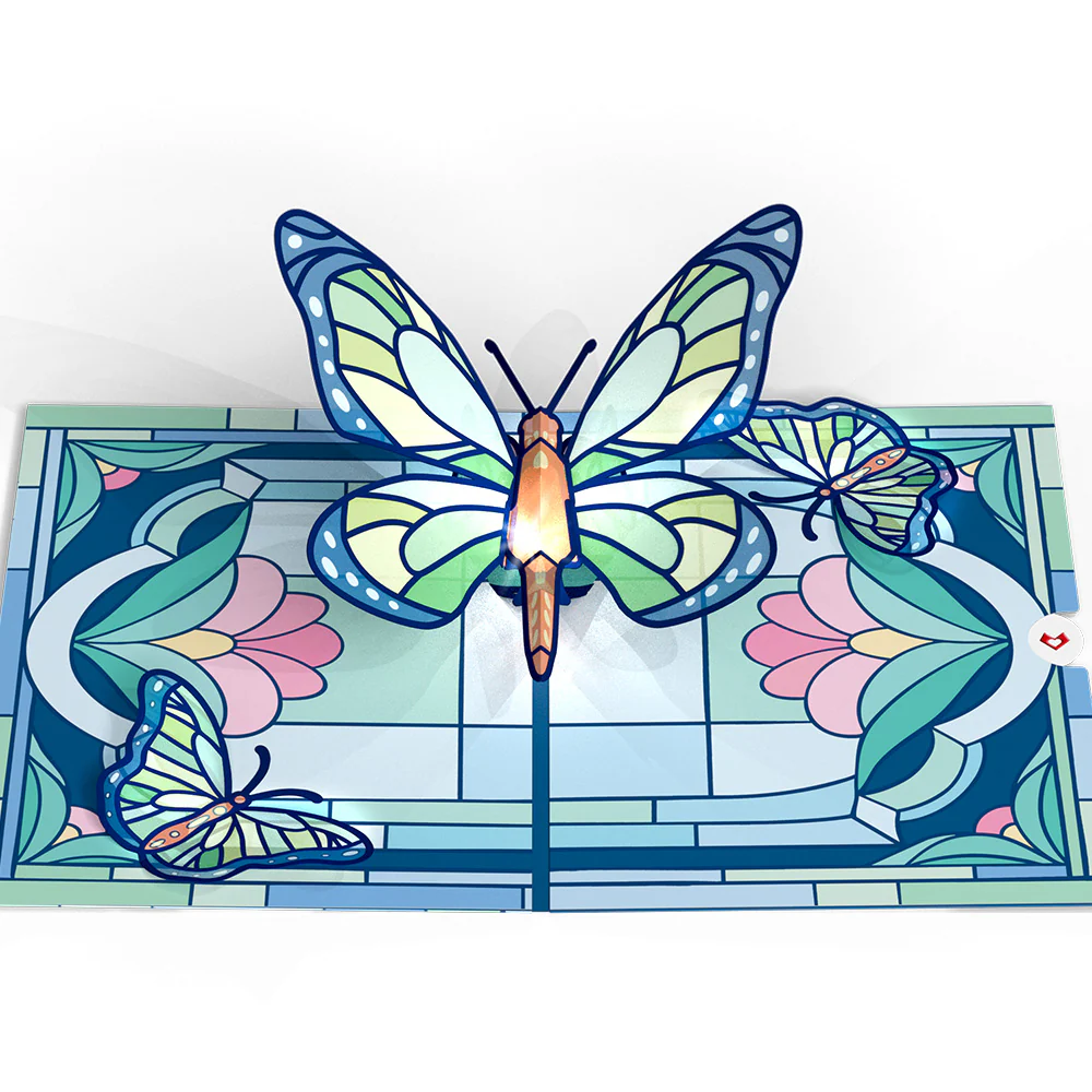 Stained Glass Butterfly Light-Up Pop-Up Card - Image 4