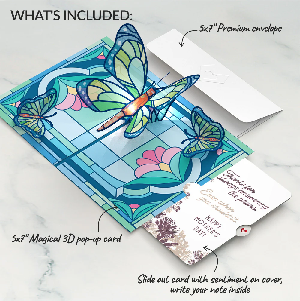 Stained Glass Butterfly Mother’s Day Light-Up Pop-Up Card and Soft Neutral Bloom Sentiment Set for Mom - Image 2