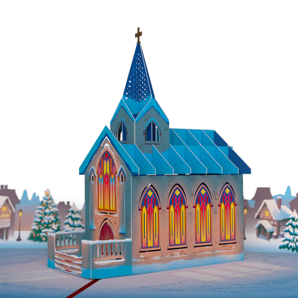 Stained Glass Christmas Chapel Pop-Up Card and Nativity Blessings & Serenity Sentiment Set - Image 3