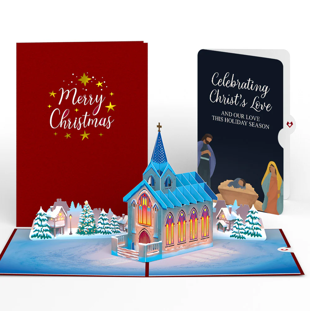 Stained Glass Christmas Chapel Pop-Up Card and Nativity Love Sentiment Set