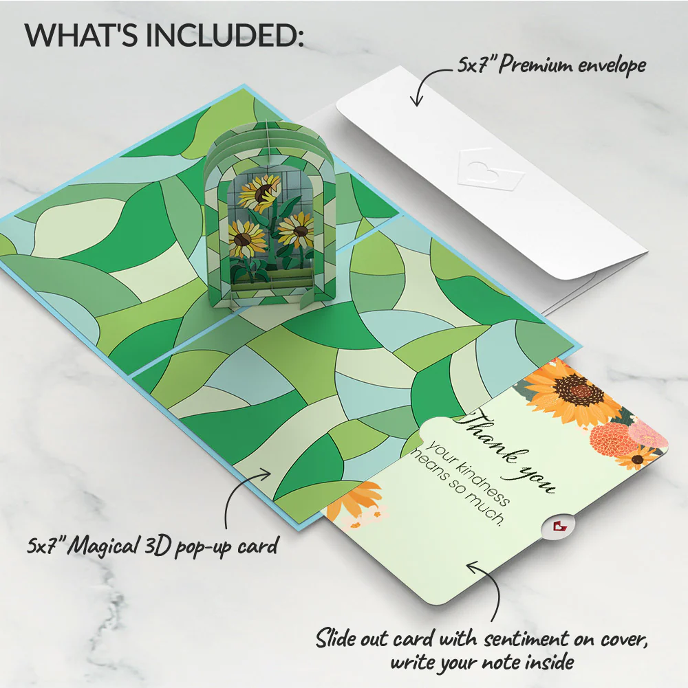 Stained Glass Sunflowers Thank You Pop-Up Card and Sentiment Set - Image 2