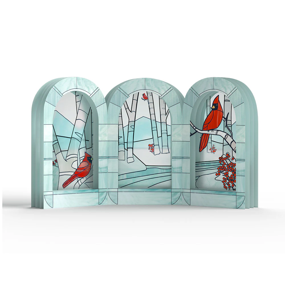 Stained Glass Winter Cardinal Pop-Up Gift and Poinsettia Peace & Joy Christmas Sentiment Set - Image 3